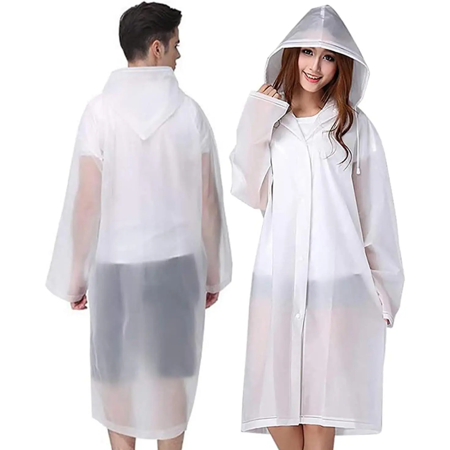 Unisex 2-Pack EVA Reusable Hooded Long-Sleeve Quick Dry Breathable All-Season Rain Ponchos - Foldable Motorcycle Emergency Raincoats, One Size, Drawstring Hood, Automotive & Motorcycle Accessory for Outdoor Activities