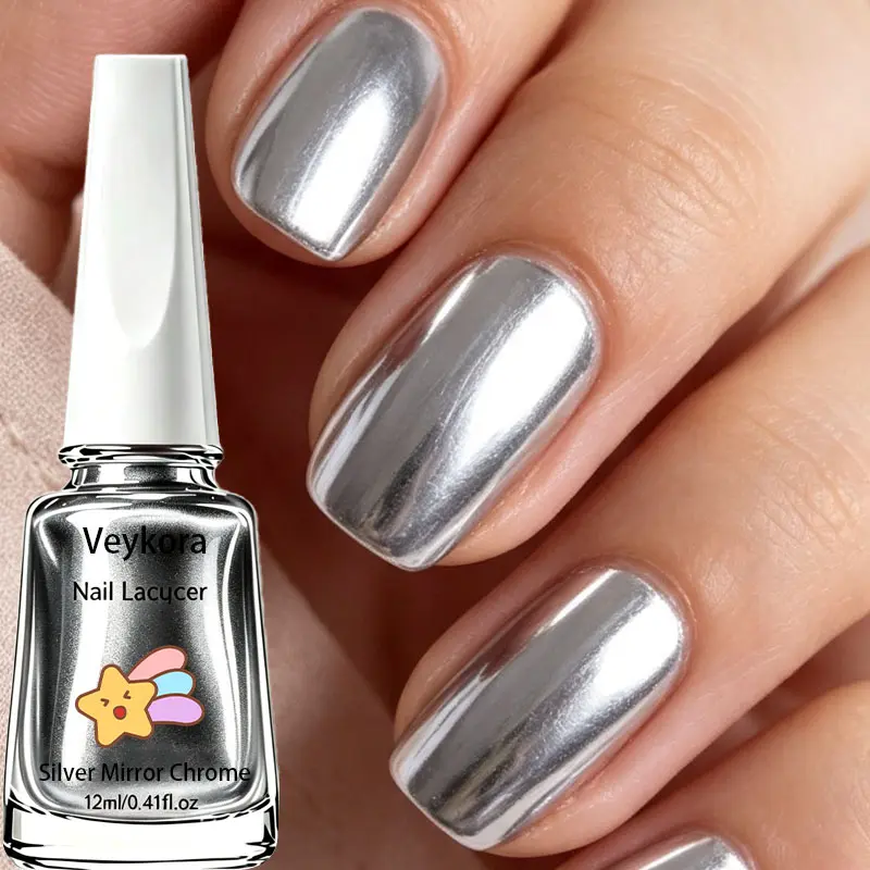 Lustrous Metallic Silver Chrome Non-Gel Nail Lacquer, Solid Mirror Shine Effect Nail Polish, Ideal for Events, Festival Fingernail & Toenail Art