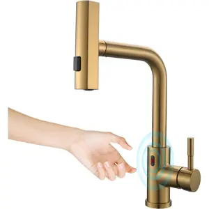 Touchless Kitchen Faucet Motion Sensor Hands Free Single Handle Kitchen Sink Faucet with Pull Down Sprayer Brusshed