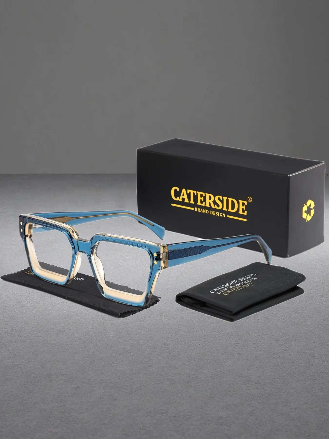 CATERSIDE 1 Pair Fashion Thick-Frame Square Glasses，Anti-Blue Light Acetate Glasses Frame,  Lightweight Comfortable Design, Unisex for Outdoor Cycling Travel Music Festivals Street Photography