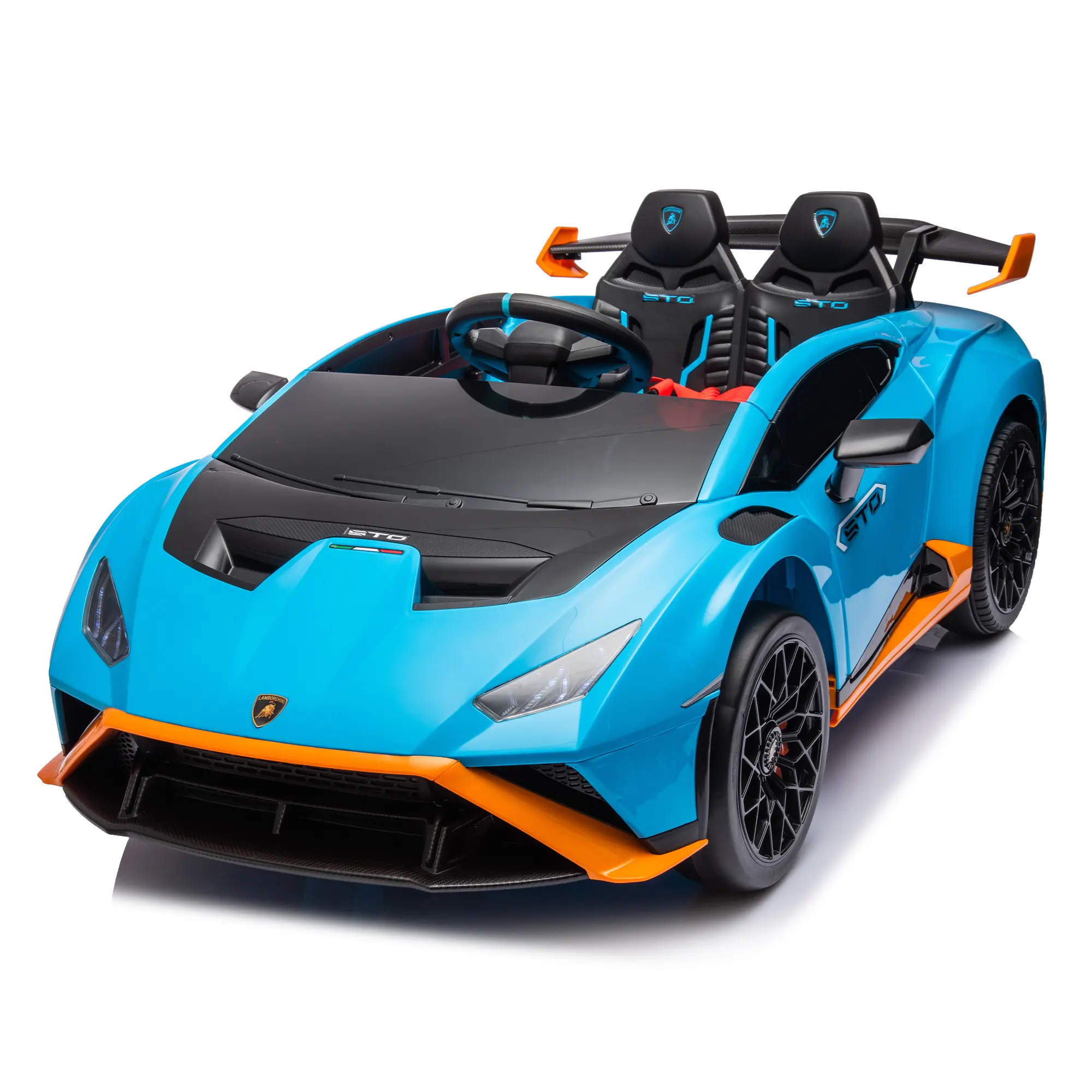 Licensed Lamborghini Huracan STO 24V Kids Ride On Drift Car with Remote Control, Dual Motor Electric Toy Car, 360° Spin, LED Lights, Bluetooth Music, USB Port, Adjustable Speed, Safety Harness, Ages 3-6