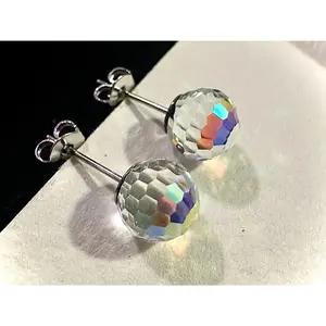 Disco Ball Stud Earrings for Women 5MM Aurora Borealis 18K White Gold Plated Gift