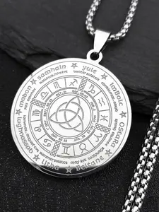 Witch Irish Knot Astrology Stainless Steel Necklace Women/Men Triquetra Pagan Wheel of the Year Necklaces