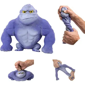 Blue Stretchy Gorilla Fidget Toy, Heavy Duty Sand-Filled Rubber Monkey Squishy, Stress Relief Ape with Goofy Expression, Funny Gag Gift & Desk Decor
