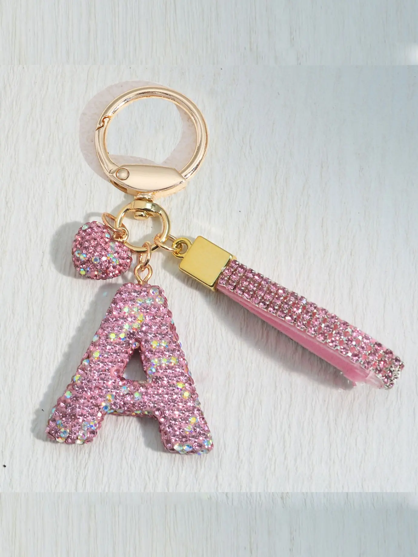 Shiny Soft Clay Keychain with Rhinestone Letter, Cute Personalized Bag Accessory, Heart Shape Car Key Chain Gift for Mom Friends Valentine's Day, Heart Shaped Keychain