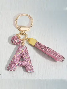 Shiny Soft Clay Keychain with Rhinestone Letter, Cute Personalized Bag Accessory, Heart Shape Car Key Chain Gift for Mom Friends Valentine's Day