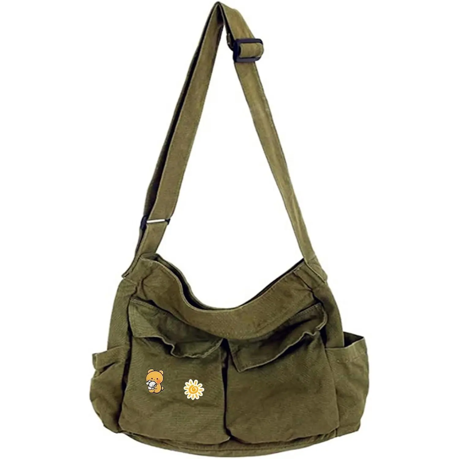 Canvas Messenger Bag Large Hobo Crossbody Bags with Multiple Pockets,School   Laptop Bag for Women and Men