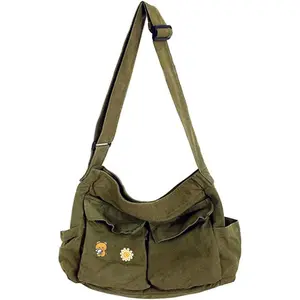 Canvas Messenger Bag Large Hobo Crossbody Bags with Multiple Pockets,School   Laptop Bag for Women and Men