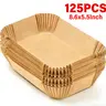 125 Pcs 8.6x5.5in Rectangular Non-Stick Air Fryer Basket Liners - Heat-Resistant, Leak-Proof, Eco-Friendly Degradable Disposable Tableware, Disposable Plates, Dual Basket Fit, Chicken Lifts Easy, Frying Chicken Use