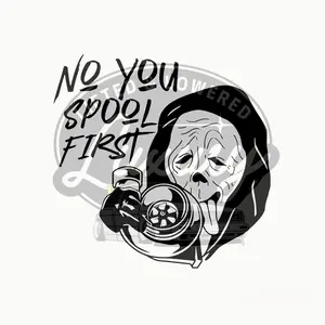 No You Spool First Ghost Face Turbo Decal - Perfect for Car Enthusiasts - 9x9 Inches
