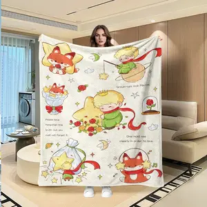 Cute Prince & Fox Flannel Blanket, Star Rose Print, Warm Bed Sofa Throw, Creative Digital Print, Mother's Day Easter Gift