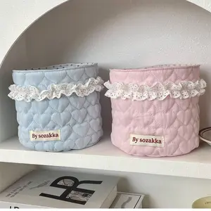 Cute Girl Fabric Storage Basket, Quilted Basket, Desk Organizer Bin, Round Cylinder Snack Holder, Desktop Junk Organizer Box, Christmas New Year Gift