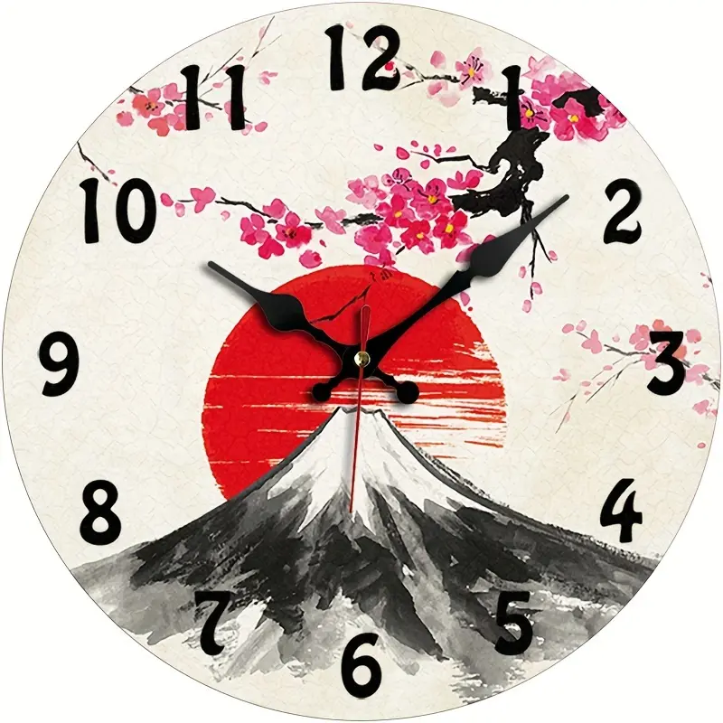 Silent Japanese Fuji Cherry Blossom Wall Clock Art Decor Home Indoor Ornament Birthday Present # JapaneseDecor # WallClock # SilentClock # FujiMountain # CherryBlossomDecor # HomeOrnament # BirthdayGiftIdea