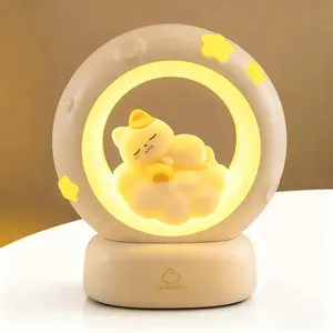 Moon and Cat Rechargeable Night Light 3 Brightness Levels Tap Control Warm Light USB Rechargeable Companion Sleeping Lamp 3 Speed Dimming Table Lamp Bedroom Night Lamp Gift for Baby and Kid