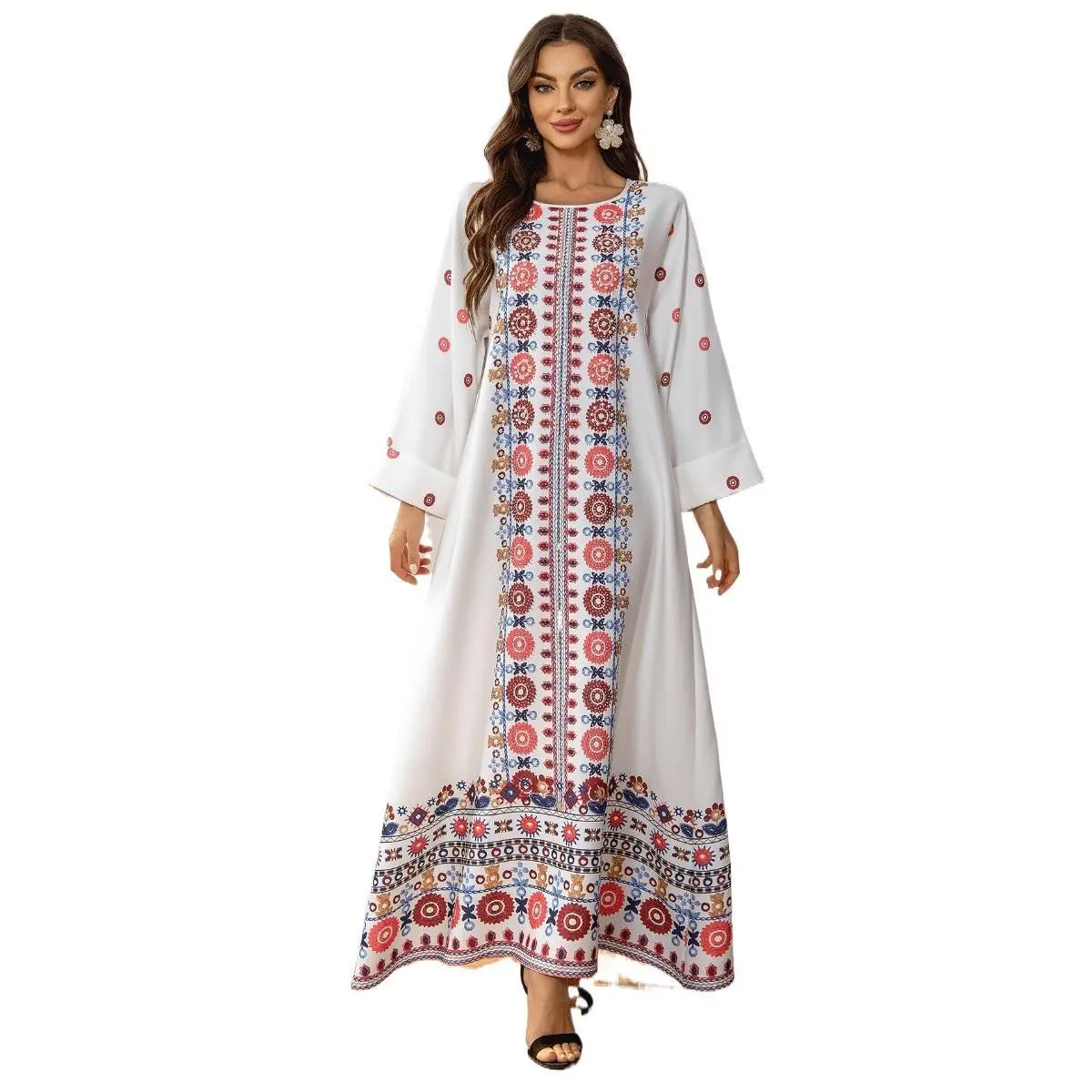 Eid Muslim Dress for Women Abaya Beading Print Abayas Arab Dubai Jalabiya Party Dresses Kaftan Vestidos Largos Long Robe 2024