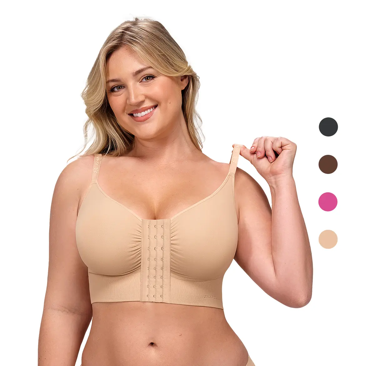 SHAPELLX Front-Closure Seamless Push-Up Bra Top for Women Fit