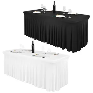2/4/6 Pack 6/8Ft Spandex Table Skirt Fitted Stretch Tablecloth,One-Piece Wrinkle-Resistant Ruffles Design Installs in Seconds,Perfect for Rectangle Tables Banquets Parties Wedding Thanksgiving，Flying hem of the skirt，very atmosphere