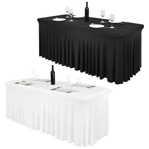Rectangle Spandex Table Skirt - 6/8Ft Fitted Stretch Tablecloth, 1-Piece Wrinkle-Resistant Ruffles, Easy to Install in Seconds, Graceful Appearance for Banquets, Vendor Events, Household Decor,  #Outdoor gathering gear #Halloween Stretchy White