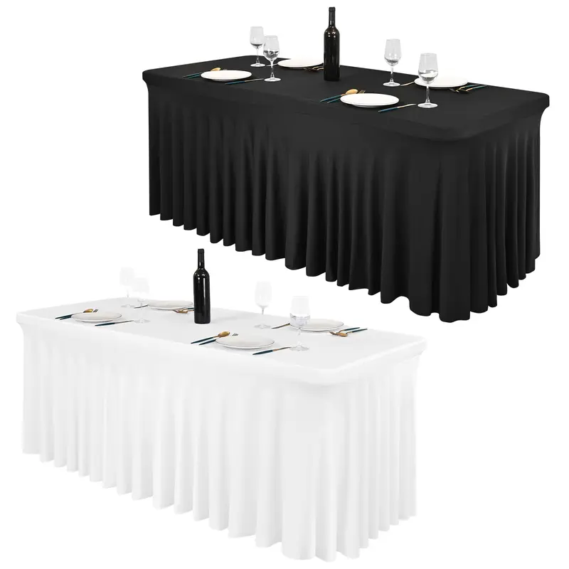 Rectangle Spandex Table Skirt - 6/8Ft Fitted Stretch Tablecloth, 1-Piece Wrinkle-Resistant Ruffles, Easy to Install in Seconds, Graceful Appearance for Banquets, Vendor Events, Household Decor, #Outdoor gathering gear #Halloween Stretchy White