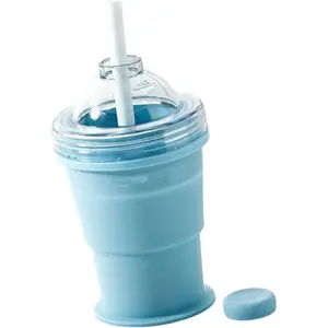 2 in 1 Foldable Silicone Ice Ball Maker Cup, Portable Ice Sphere Mold with Straw & Leakproof Lid, Easy Demolding Travel for Coffee, Home, Gym & Outdoor