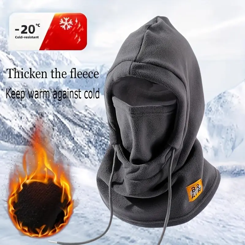 Men's Multifunctional Balaclava - 100% Polyester, Windproof, Double-Thick Warmth, Stylish Street Design, Helmet-Compatible for Outdoor Adventures