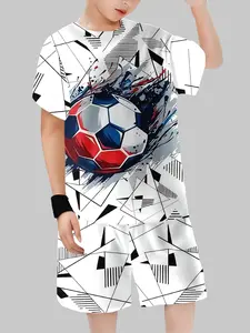 Boys' Vintage Sports Set, Tee Shorts Set, Sportswear Set, California 23 Colorblock Short Sleeve Shorts Two-Piece, Casual Cartoon Style, Crop/short Length