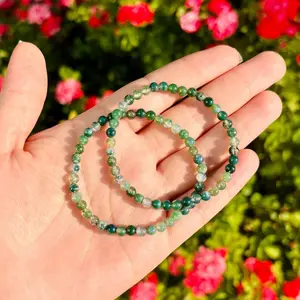 Natural Moss Agate 4mm Round Beads Green Gemstone Healing Balance Reiki Stretch Women Men Crystal Lucky Handmade Bracelet Gifts