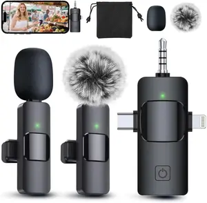 PQRQP 3 in 1 Professional Wireless Lavalier Microphone for iPhone Android Camera with 3.5mm Connector & 7 Hours Battery Life for Recording Live Streaming YouTube TikTok
