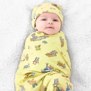 Teddy Bear Picnic Bamboo Swaddle & Beanie Set