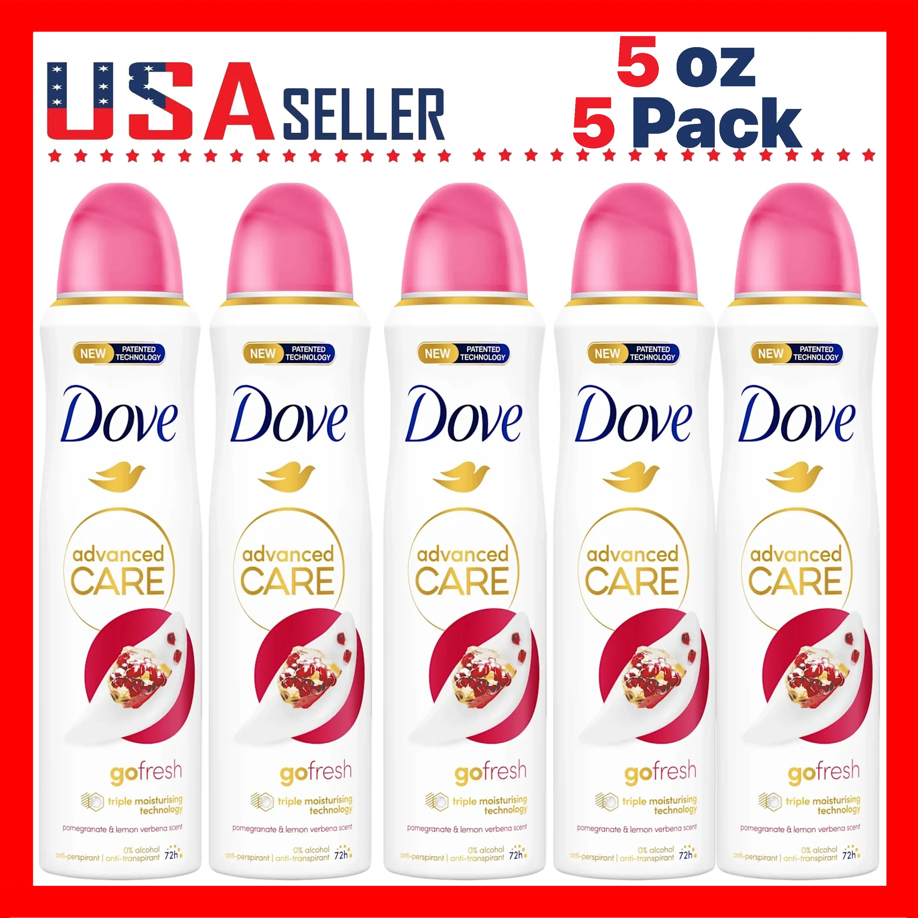 Dove Go Fresh Pomegranate & Lemon Verbena Body Spray 150ml (5 oz) x [5 Pack] Refreshing Daily Fragrance Mist for Women, Long-Lasting Light Scent, Quick-Dry Fine Mist, Travel-Friendly for Gym, Office & Everyday Freshness