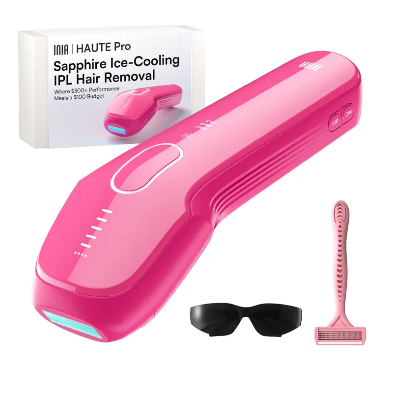 INIA HAUTE Pro Sapphire Ice-Cooling IPL Hair Removal Device – Painless, FDA Cleared, Full Body & Bikini Use, Long-Lasting Results for Women & Men, 2-Year Warranty – Stay Cool & Smooth