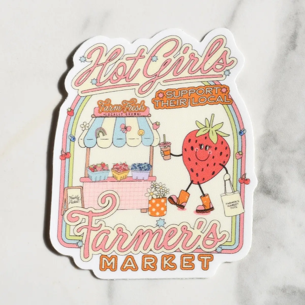 Farmers Market Sticker | Aesthetic Sticker, Durable Vinyl Waterproof Sticker, UV Safe Sticker, Cute Groovy Girly Retro Sticker