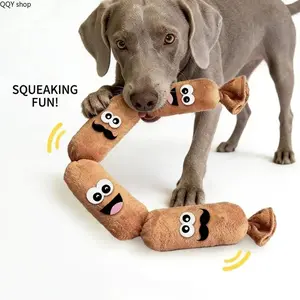 【Summervibes】4-Link Squeaky Sausage Dog Toy, Tough Plush Multi-Knot Tug Chew Toy, Durable Teeth Cleaning Plaything, Boredom Relief Interactive Puppy Accessory, Sturdy Chew Toy Ideal for Heavy Chewers Daily Play and Oral Care