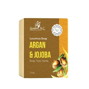 Argan & Jojoba Essential Oil Soap Bar with Coconut Olive Oils Nourishing Beeswax Castor for Body Face Cleansing