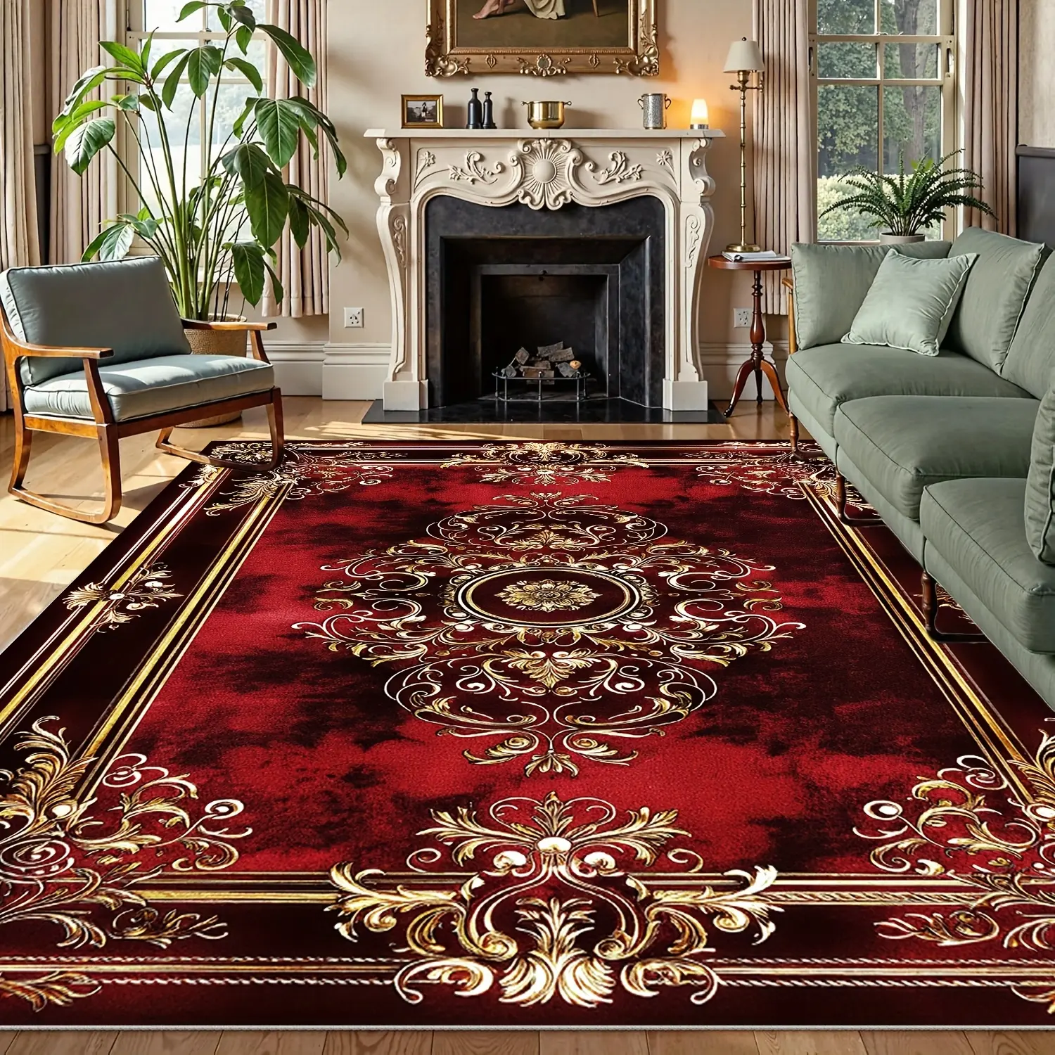 1pc Luxury Plaid Bohemia Pattern Polyester Indoor Area Rug - Anti-Slip Backing, Machine Washable Care Instruction - Unisex Living Room Decor Rugs for Living Room, Bedrooms