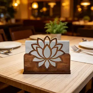 Handmade Lotus Design Wooden Paper Towel Holder, Vintage Style, Modern Rustic, Table Decor, Hotel, Home, Office Use