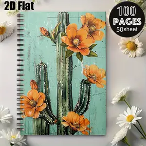 1pc Cactus Flower Spiral Notebook, 5.7x8.26 Inch, Durable Coil Binding, Ideal for Daily Journaling, Travel Notes, Home Office Use, Perfect Gift for Students, Teachers, Nature Lovers on Birthdays, Back to School, Thanksgiving [2D] Flat