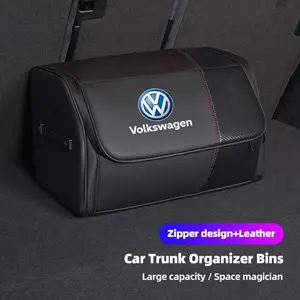 Car Trunk Storage Box Luxury Leather Toolbox Bins Interior Organizer Accessories For VW GTI Polo Golf Passat Tiguan Arteon Touareg CC Taigo Caddy Jetta T-ROC Beetle Sharan Touran Scirocco