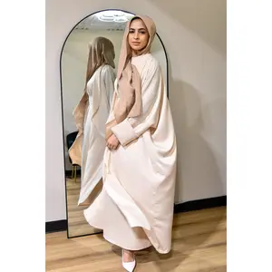 Draped Satin Abaya Set - Nude