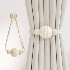 Magnetic Curtain Tiebacks, 2-Pack Holder with Wooden Buckle, Home & Office Decorative Accessories, Easy-Clip Design, Window Decorations Supplies, Room Decor Curtain