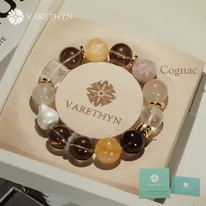 Cognac Grounding Aura Crystal Bracelet Natural Smoky Quartz Sakura Agate Chunky Bead Earthy Vintage Aesthetic Spiritual Grounding Jewelry