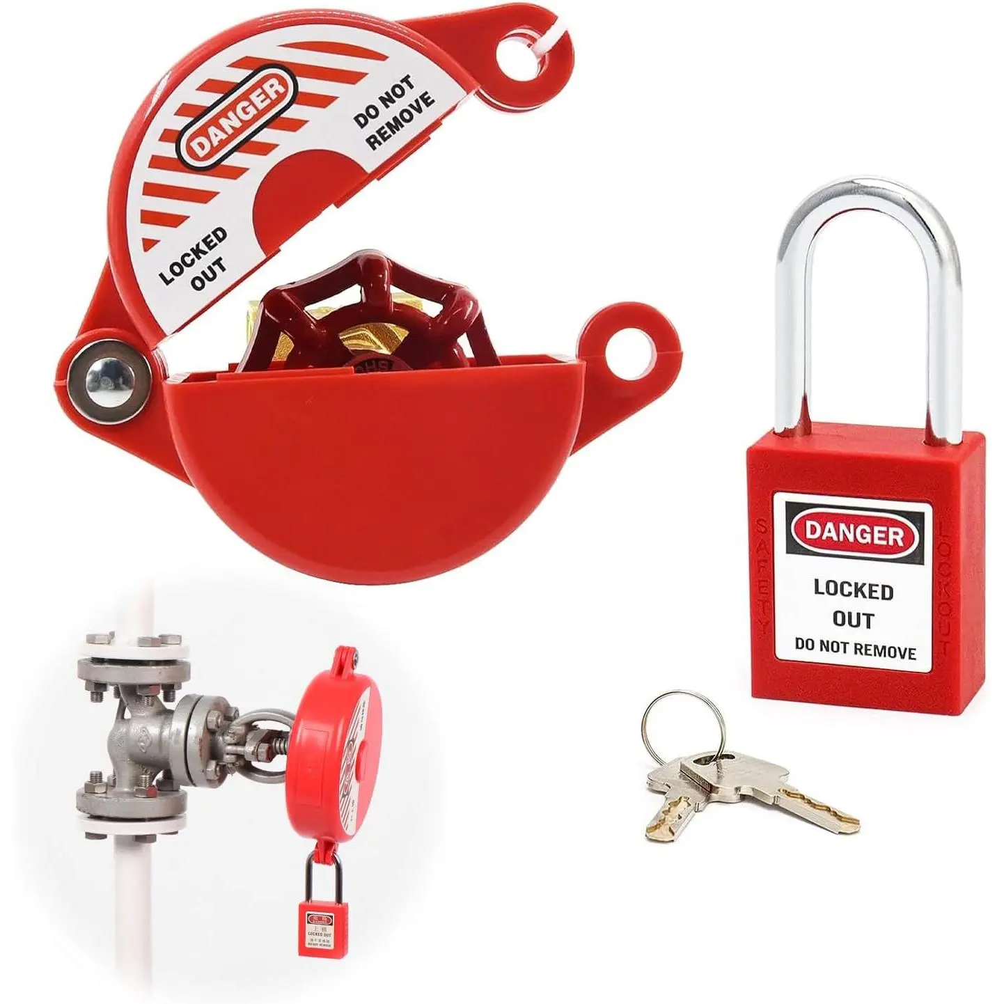 Outdoor Faucet Locks with Safety Padlock - Water Spigot Lock, Hose Bib Lock for 1 to 2-1/2 in Dia Valve Handles, Outside Faucet Child Locks, Prevent Water Theft, Unauthorized Water Use