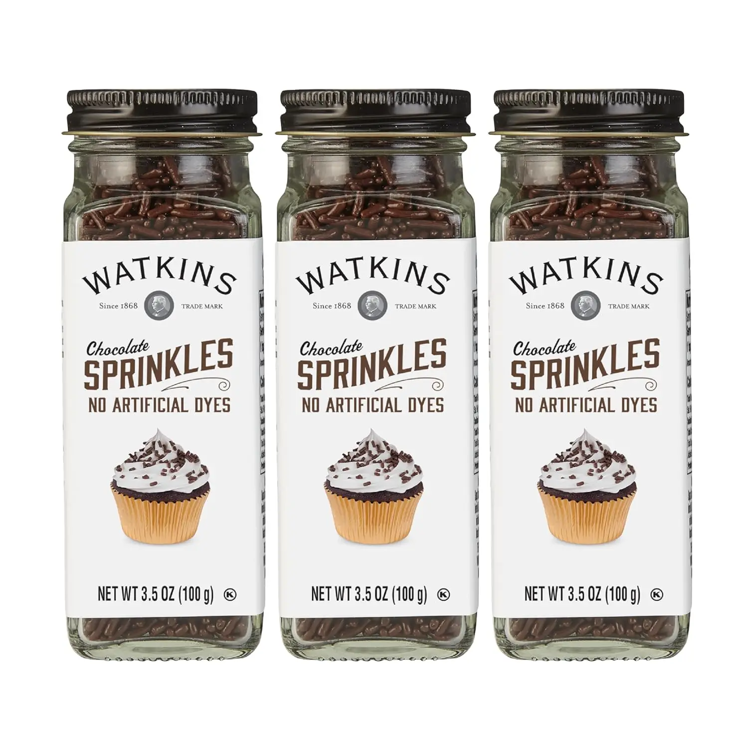 Watkins Chocolate Decorating Sprinkles, 3.5 oz, Pack of 3 - Kid-Loved Natural Dyefree Vibrant Baking Decorations for Families