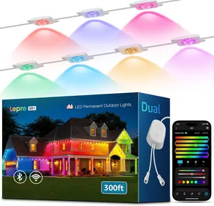 Lepro EE1 AI Permanent Outdoor Lights with Dual-Output, 300ft 180 LED RGB+IC Smart Outside Light for House Christmas Decor,Alexa Google Enabled 2.4 GHz WiFi/Bluetooth, APP Control No Remote Controller