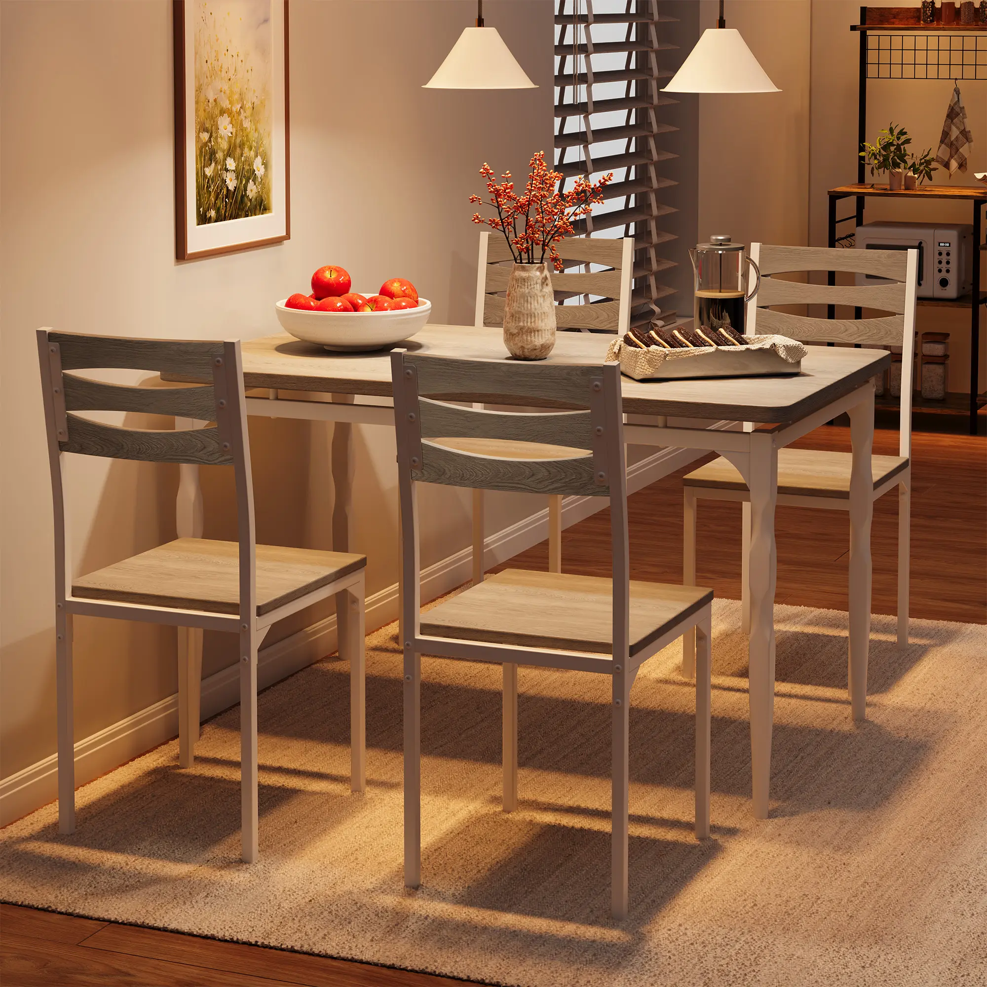 Space-Saving 5 Piece Dining Table Set – Industrial Style Table and 4 Chairs – Sturdy Metal Frame – Ideal for Family Meals in Apartments or Small Spaces – Brown or Black