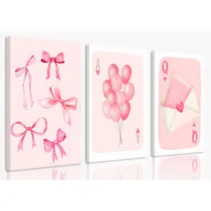 3Pcs Trendy Pink Bows Wall Art Preppy Watercolor Bows Canvas Posters Prints Girly Aesthetic Wall Decor Bow Decor Bow Poster for College Apartment Bedroom Decoration Unframed (Canvas, 12x16in)
