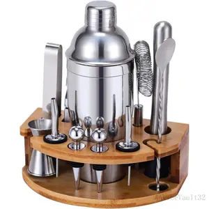 12 Piece 25oz Cocktail Shaker Set for Mixed Drink,BartenderKit with Stylish Bamboo Stand,Gift for Man Dad,Christmas and New Year Gifts Utensils, Cocktail Shaker Set with Bamboo Stand Professional Stainless Steel Bar Tools for Mixed DrinksAAVibeVault32