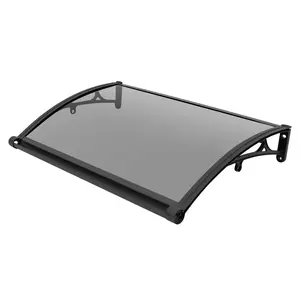 Modern Door Awning Canopy Black+Gray Aluminum Alloy+PC 50kg Load -40~120℃ Wall Mount For Rain/Snow/Sun Protection