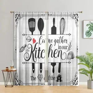 Kitchen Letter Pattern Curtain, 2 Counts Kitchen Decorative Curtain, Home Decor for Living Room Bedroom Kitchen Dining Room Bathroom Window Curtain