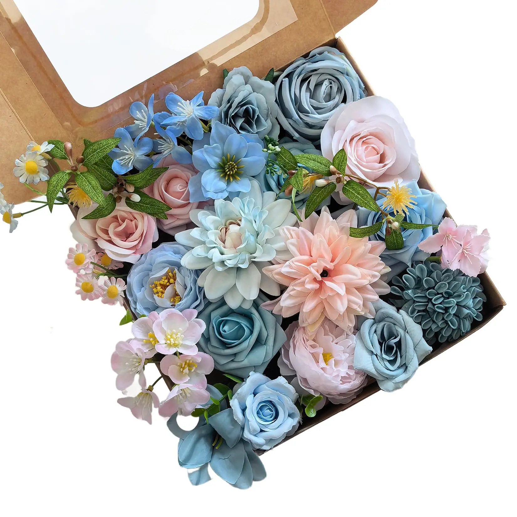 30 Pcs Artificial Flowers for Home Decor Indoor, Realistic Faux Silk Flower Bulk with Iron Stem, Decorative Floral Arrangement for Wedding Party Bouquets Centerpieces Backdrops, Blue